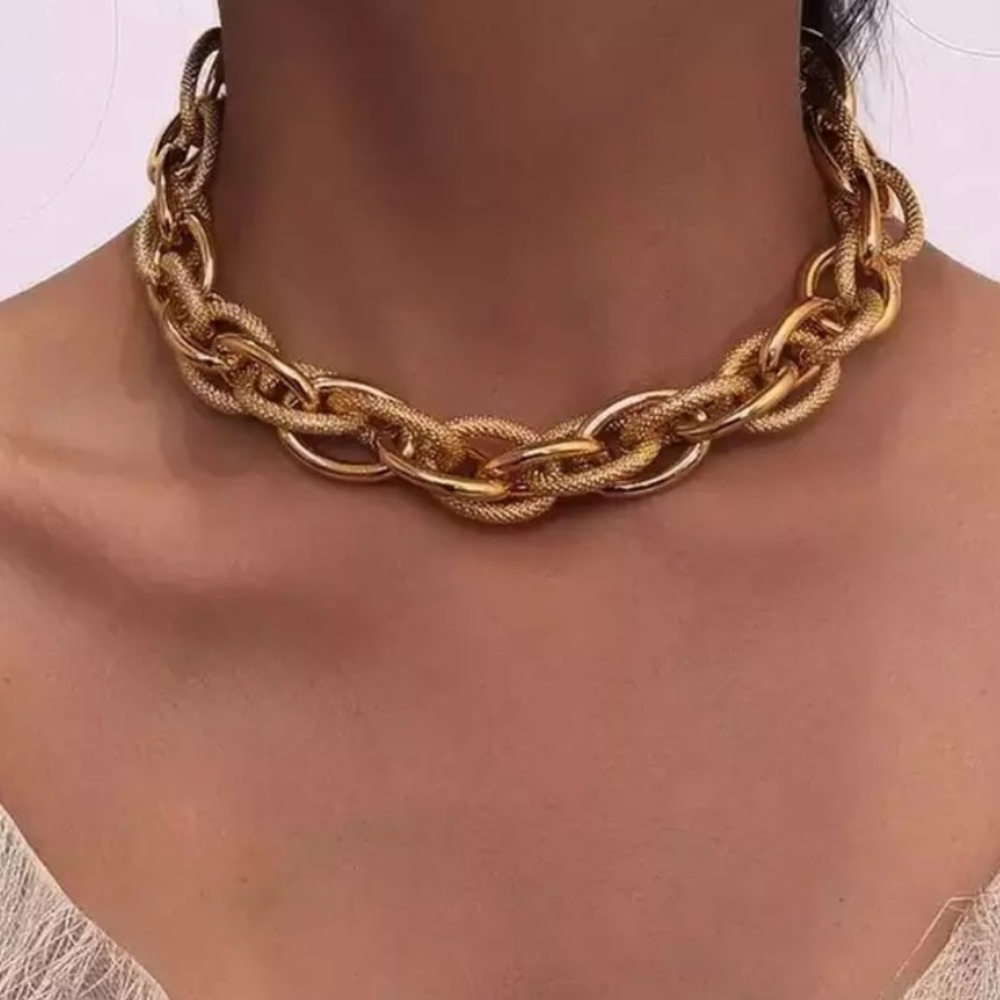 New 18k Gold Choker Cuban Chunky Chain Necklace - Picture 2 of 8